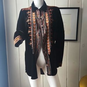 Johnny Was- Bohemian Black Velvet Embroidered blouse. Sz S